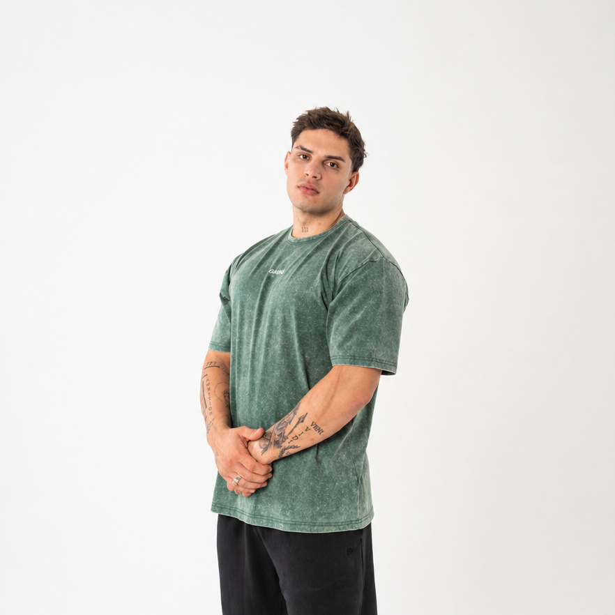REMERA STONE WASH VERDE UNISEX