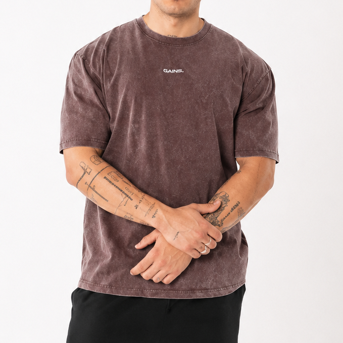 REMERA STONE WASH MARRON UNISEX
