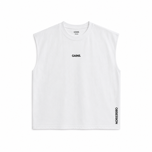 MUSCULOSA OBSESSION BLANCA UNISEX BORDADA