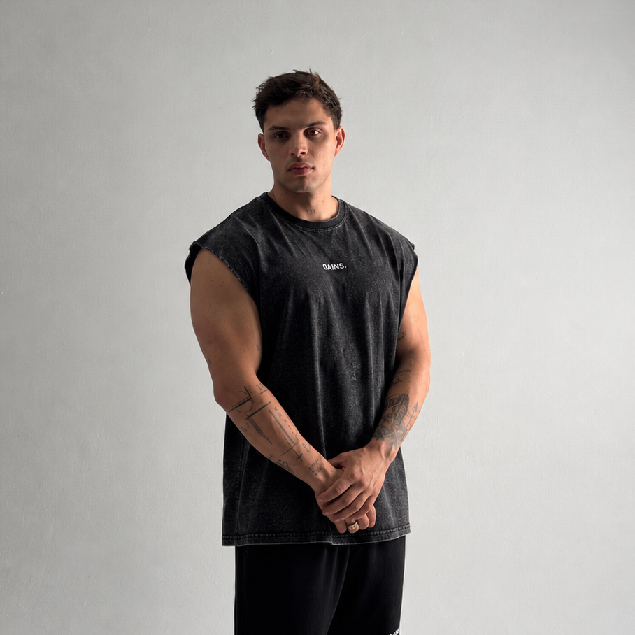 MUSCULOSA OVER STONE WASH NEGRO UNISEX